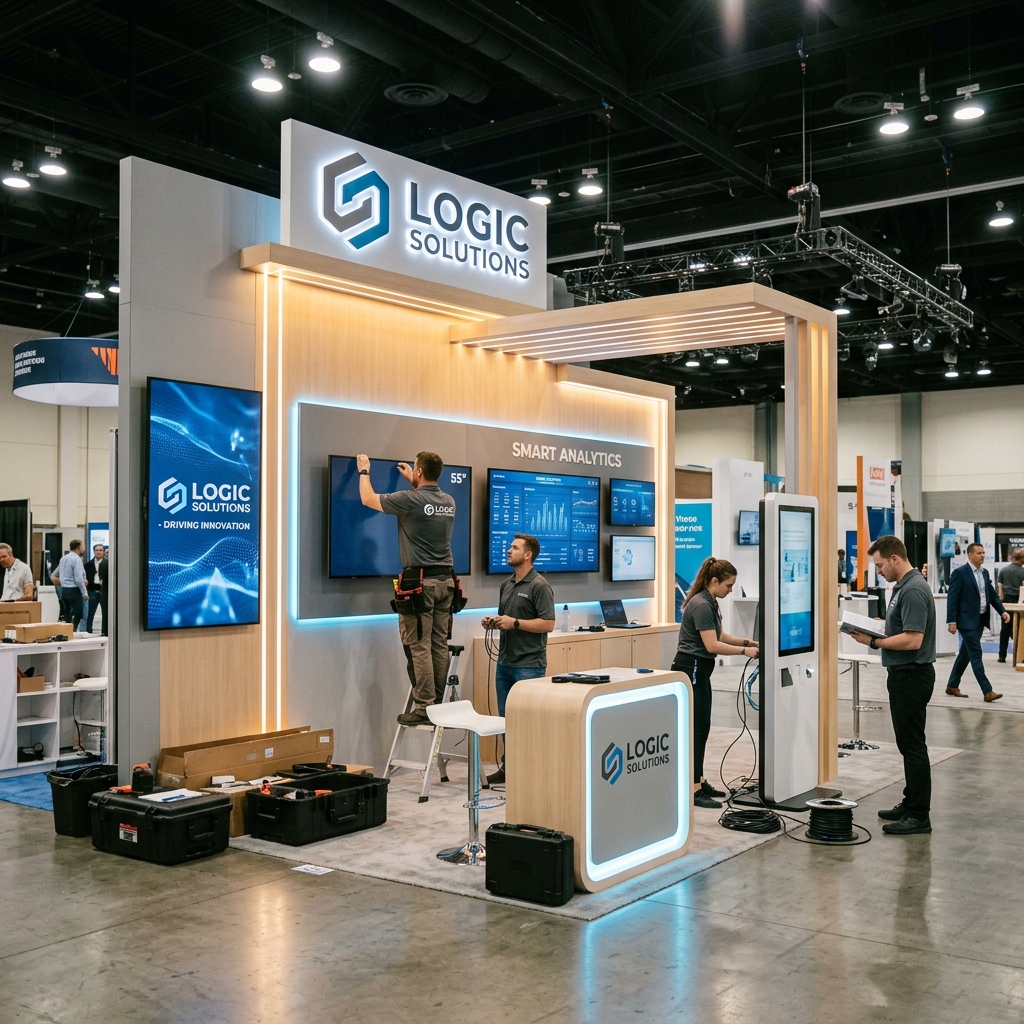 Trade show booth with mounted displays