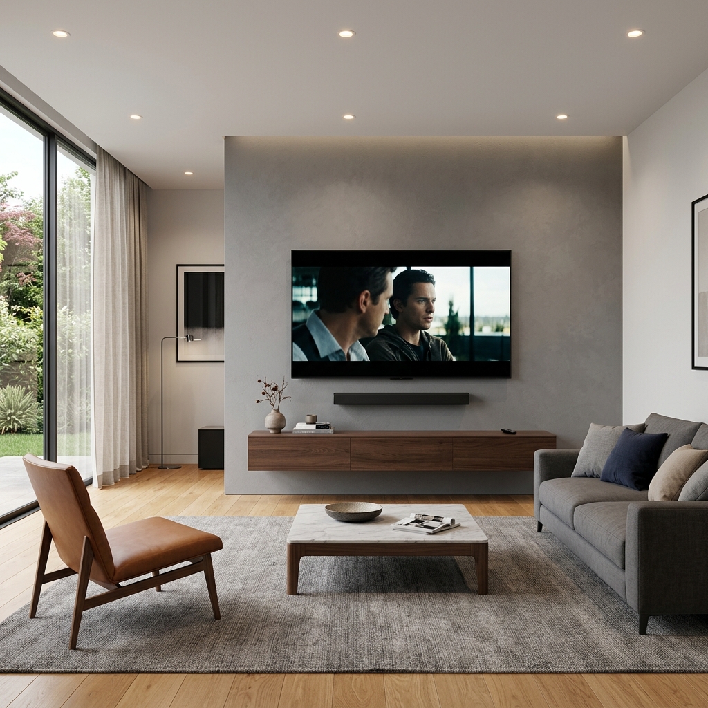 TV wall mounted in modern living room